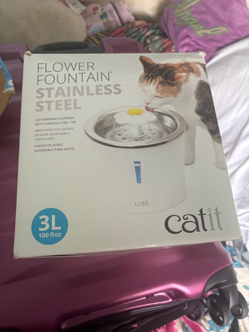 Flower Fountain Stainless Steel Cat Water Fountain - White
